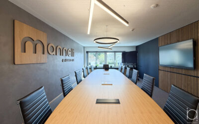 Office interior design – conference room, hallway and entrance for the electrical company « MANNELLI & ASSOCIÉS S.A. » in Bertrange